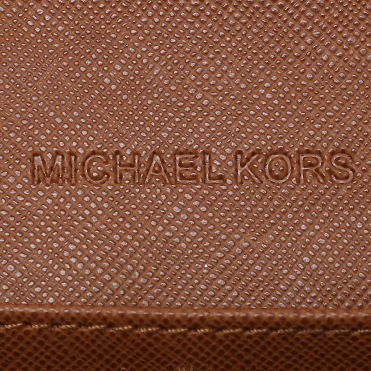 Pre Owned Michael Kors White/Brown Signature Coated Canvas and Leather Fulton Continental Wallet