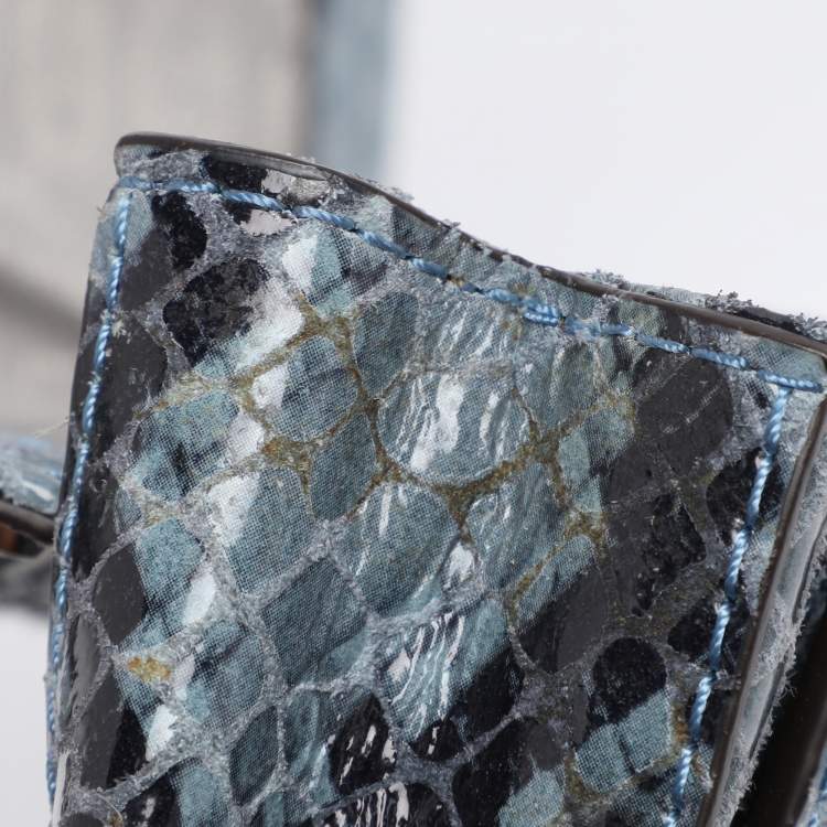 Pre Owned Michael Kors Two-Tone Blue Python Effect Leather Small Sloan Shoulder Bag