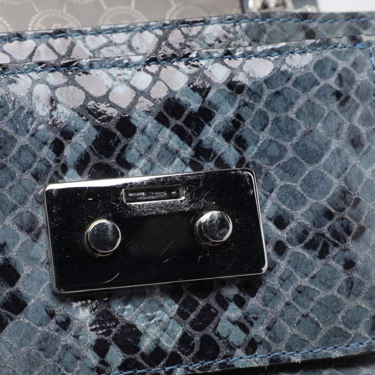 Pre Owned Michael Kors Two-Tone Blue Python Effect Leather Small Sloan Shoulder Bag