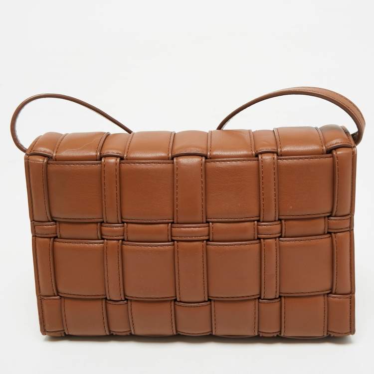 Pre Owned Michael Kors Brown Woven Faux Leather Large Ivy Crossbody Bag