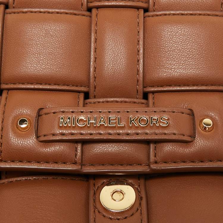 Pre Owned Michael Kors Brown Woven Faux Leather Large Ivy Crossbody Bag