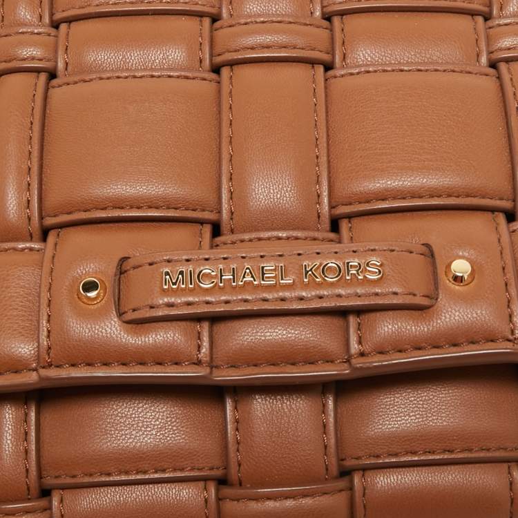 Pre Owned Michael Kors Brown Woven Faux Leather Large Ivy Crossbody Bag