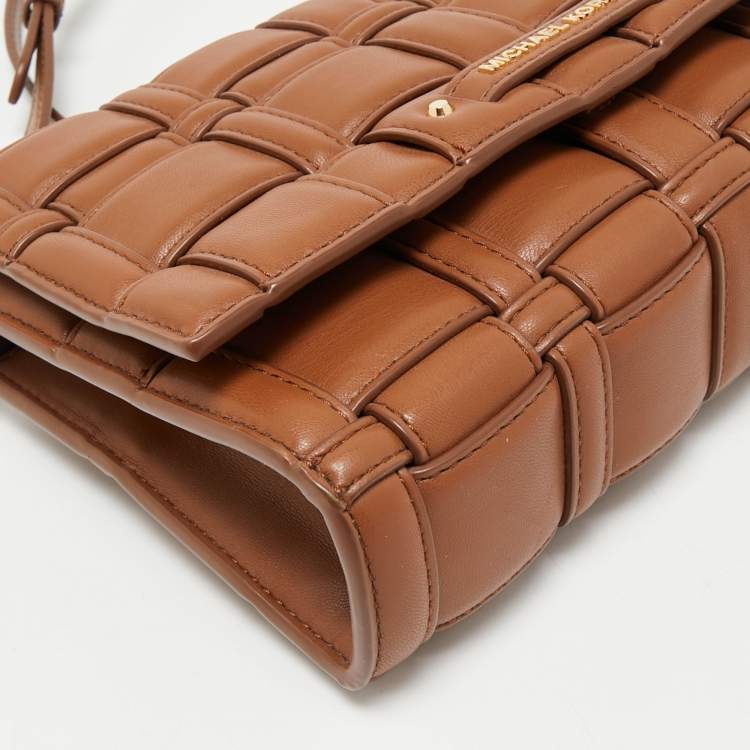 Pre Owned Michael Kors Brown Woven Faux Leather Large Ivy Crossbody Bag