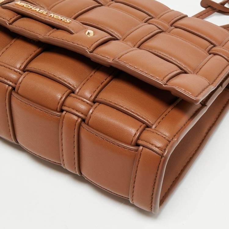 Pre Owned Michael Kors Brown Woven Faux Leather Large Ivy Crossbody Bag