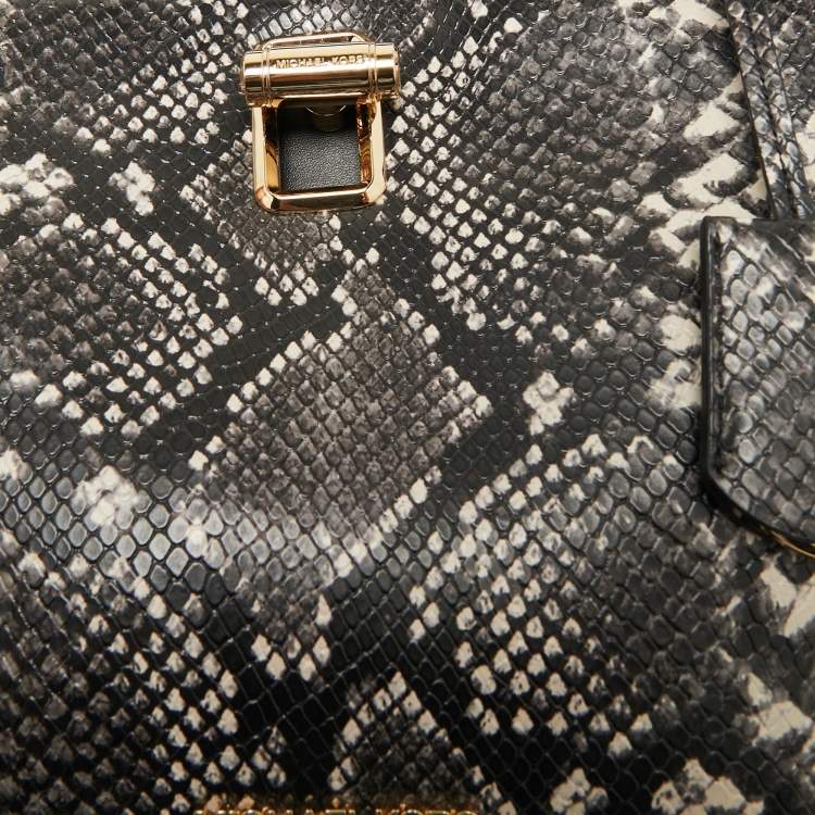 Pre Owned Michael Kors Black/White Snakeskin Embossed Leather Penelope Top Handle Bag