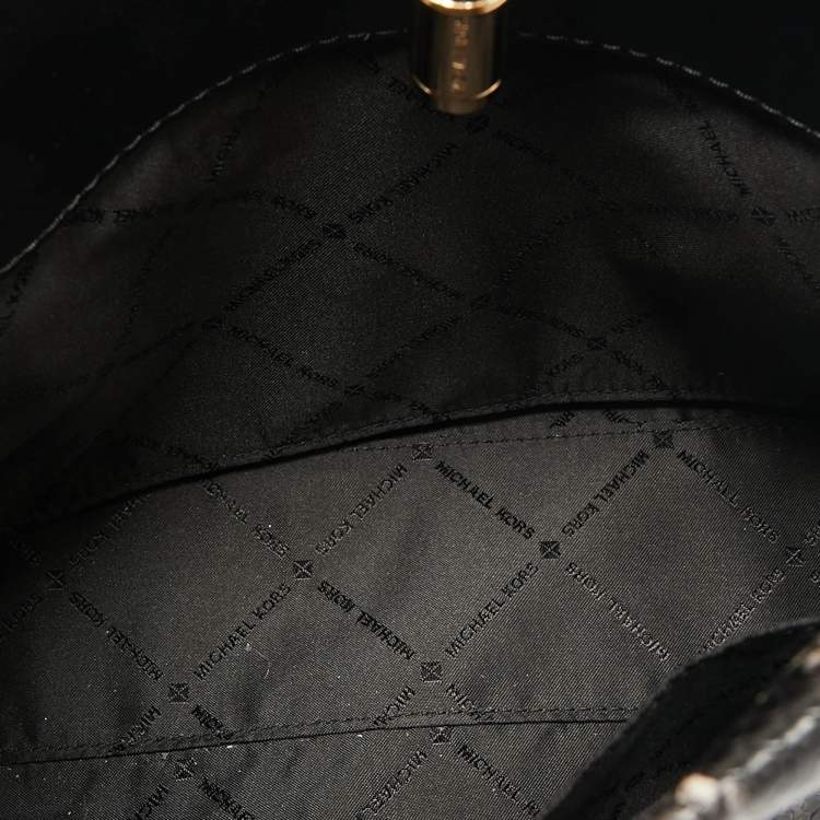 Pre Owned Michael Kors Black/White Snakeskin Embossed Leather Penelope Top Handle Bag