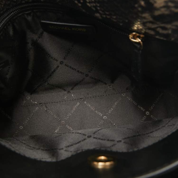 Pre Owned Michael Kors Black/White Snakeskin Embossed Leather Penelope Top Handle Bag