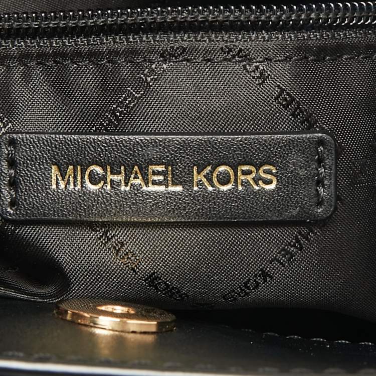 Pre Owned Michael Kors Black/White Snakeskin Embossed Leather Penelope Top Handle Bag