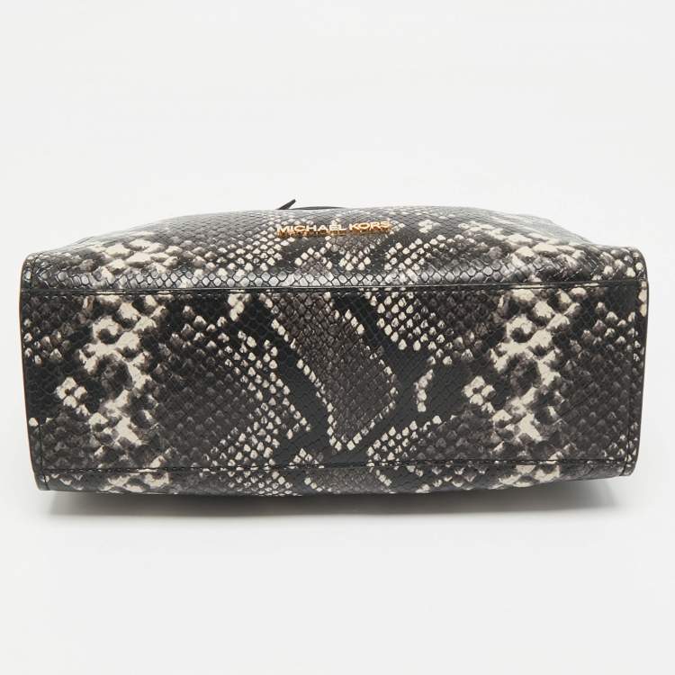 Pre Owned Michael Kors Black/White Snakeskin Embossed Leather Penelope Top Handle Bag