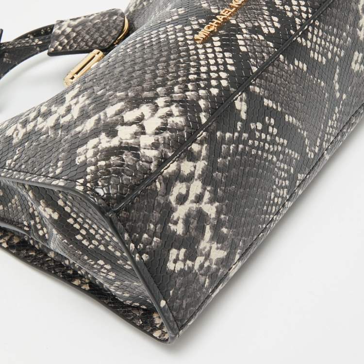 Pre Owned Michael Kors Black/White Snakeskin Embossed Leather Penelope Top Handle Bag