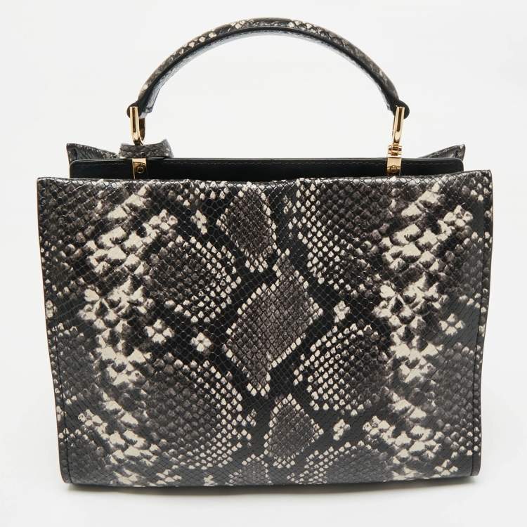 Pre Owned Michael Kors Black/White Snakeskin Embossed Leather Penelope Top Handle Bag