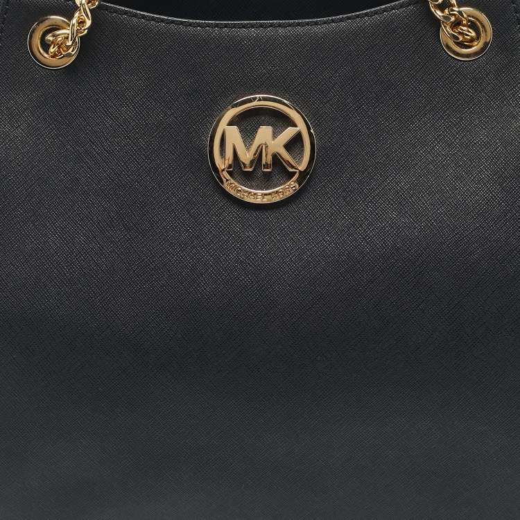 Pre Owned Michael Kors Black Leather Jet Set Travel Chain Tote