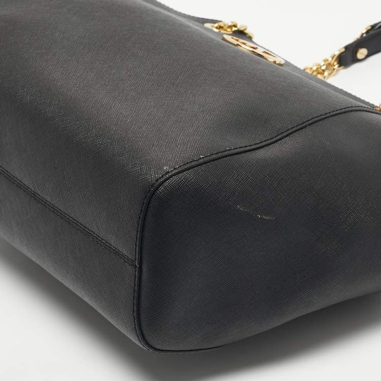 Pre Owned Michael Kors Black Leather Jet Set Travel Chain Tote