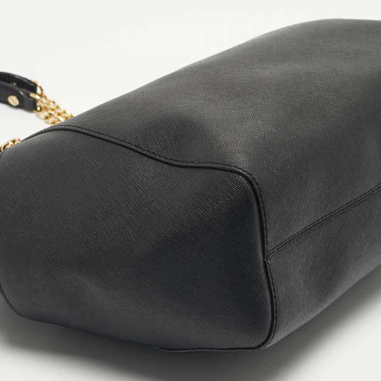 Pre Owned Michael Kors Black Leather Jet Set Travel Chain Tote