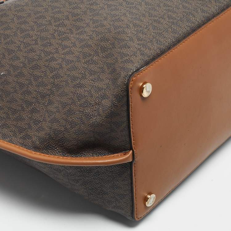Pre Owned Michael Kors Brown Signature Coated Canvas and Leather Jane Tote