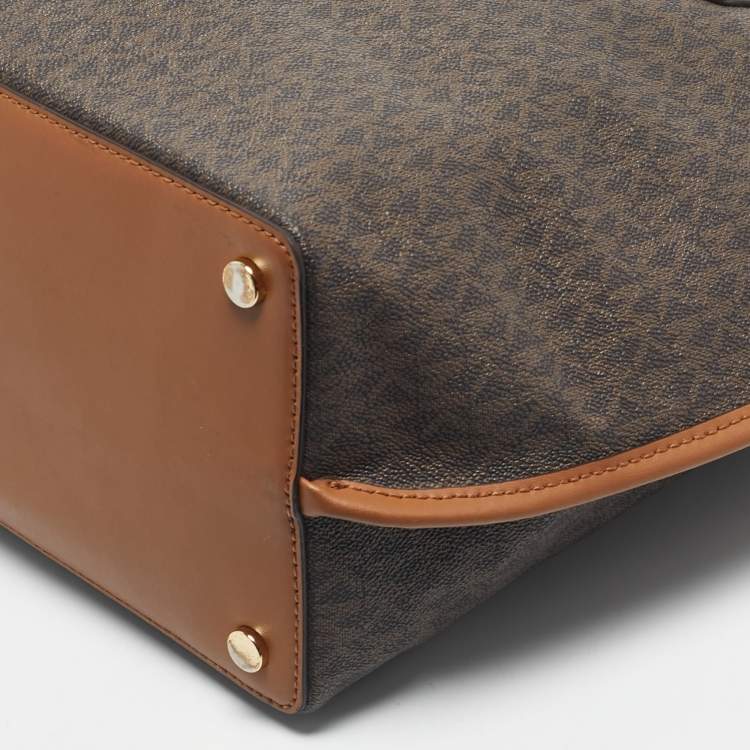 Pre Owned Michael Kors Brown Signature Coated Canvas and Leather Jane Tote