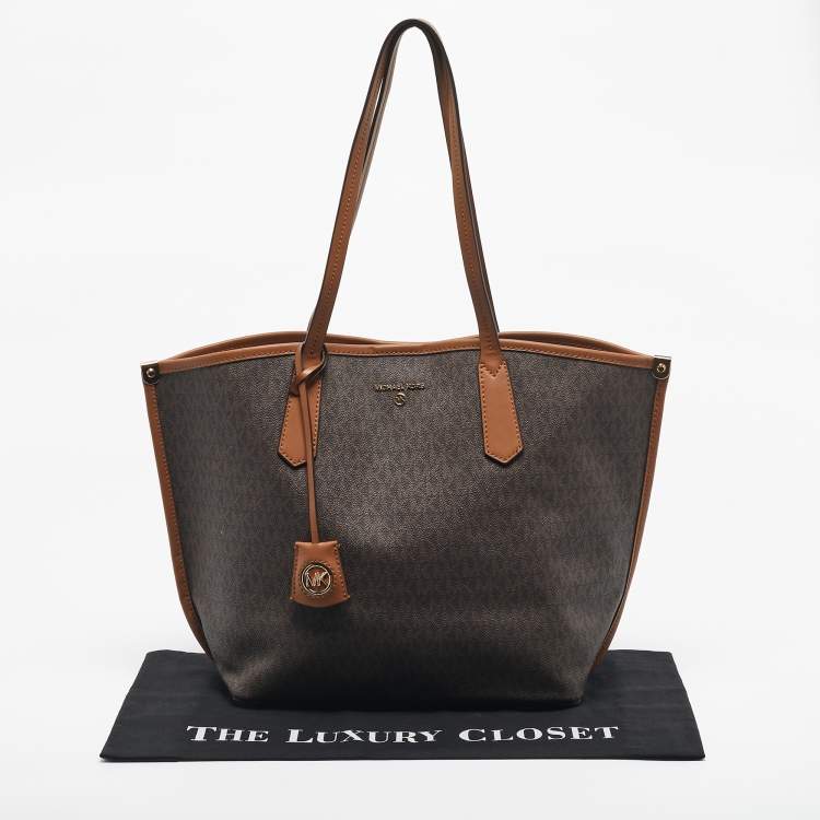 Pre Owned Michael Kors Brown Signature Coated Canvas and Leather Jane Tote