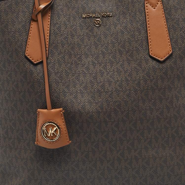 Pre Owned Michael Kors Brown Signature Coated Canvas and Leather Jane Tote