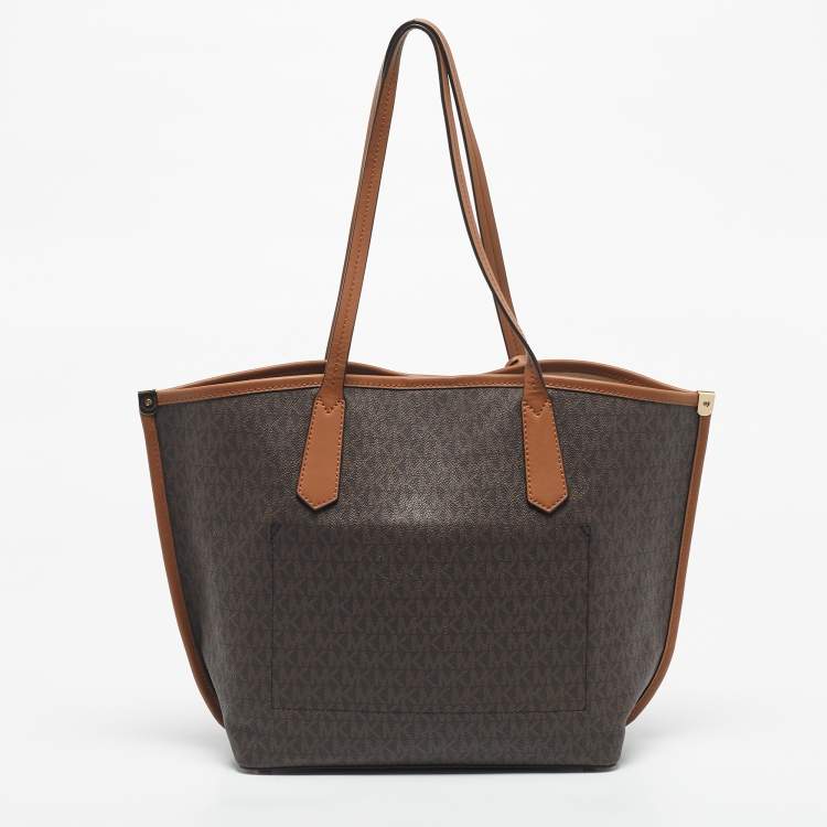Pre Owned Michael Kors Brown Signature Coated Canvas and Leather Jane Tote