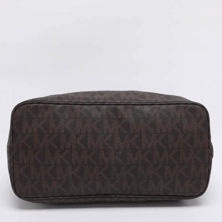 Pre Owned Michael Kors Brown Signature Coated Canvas Jet Set Travel Tote