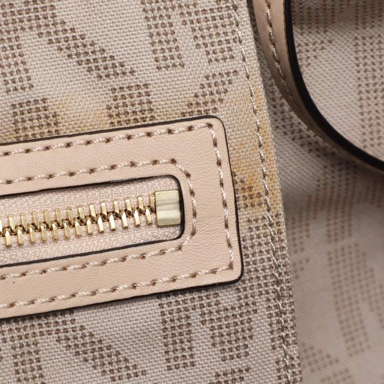 Pre Owned Michael Kors Brown Signature Coated Canvas Jet Set Travel Tote
