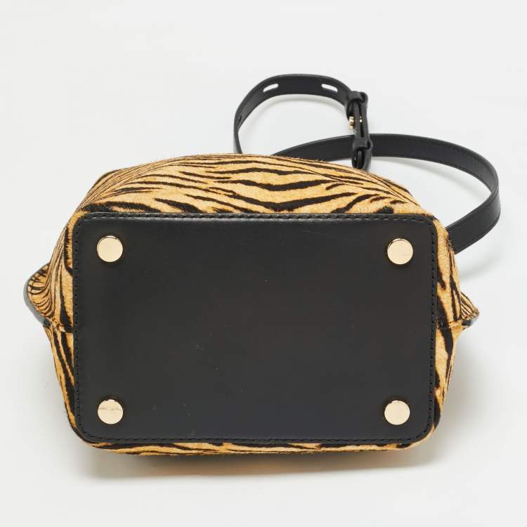 Pre Owned Michael Kors Brown/Black Zebra Print Calf Hair Medium Hamilton Legacy Bucket Bag