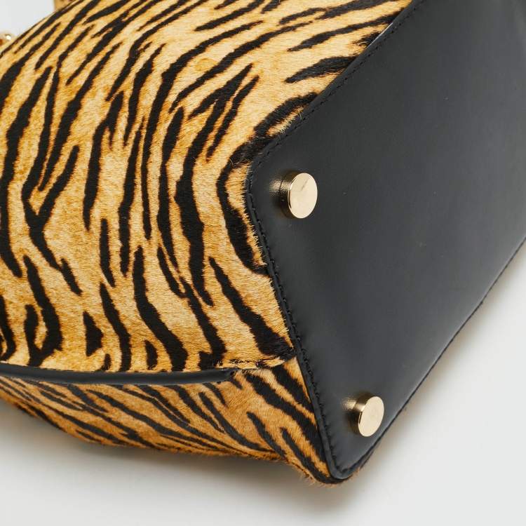 Pre Owned Michael Kors Brown/Black Zebra Print Calf Hair Medium Hamilton Legacy Bucket Bag