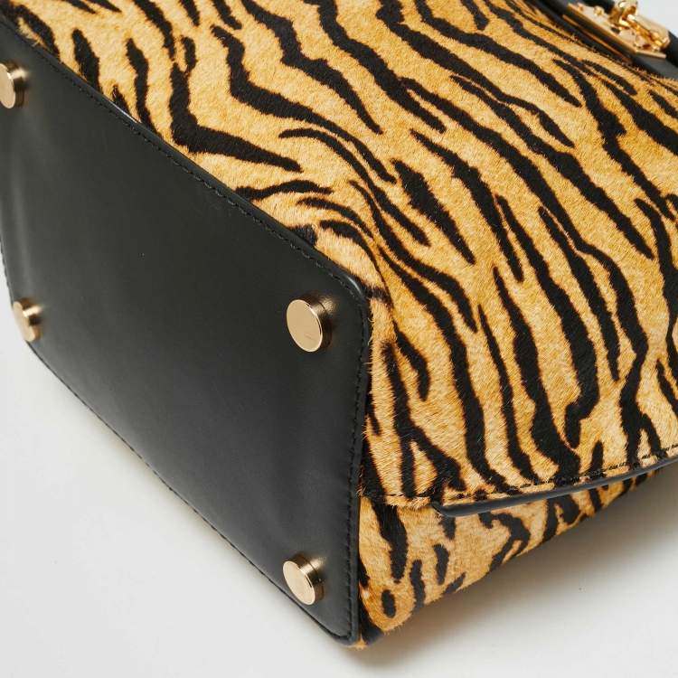 Pre Owned Michael Kors Brown/Black Zebra Print Calf Hair Medium Hamilton Legacy Bucket Bag