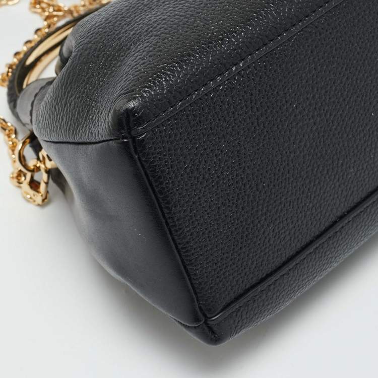 Pre Owned Michael Kors Black Leather Small Rosie Ring Bucket Bag  