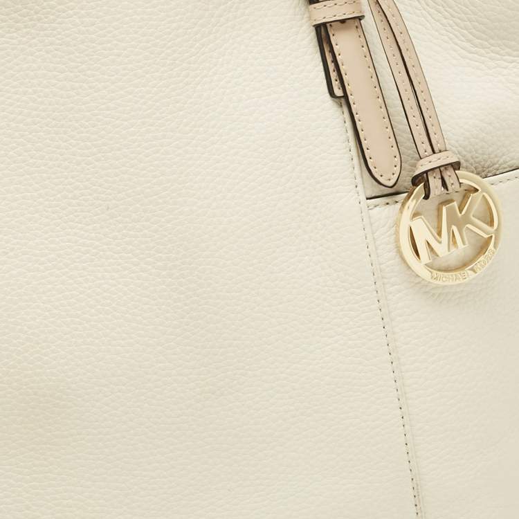 Pre Owned MICHAEL Michael Kors Off White/Beige Leather Jet Set East West Tote