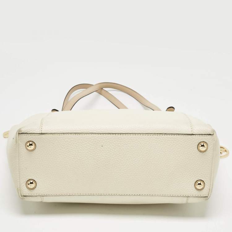 Pre Owned MICHAEL Michael Kors Off White/Beige Leather Jet Set East West Tote