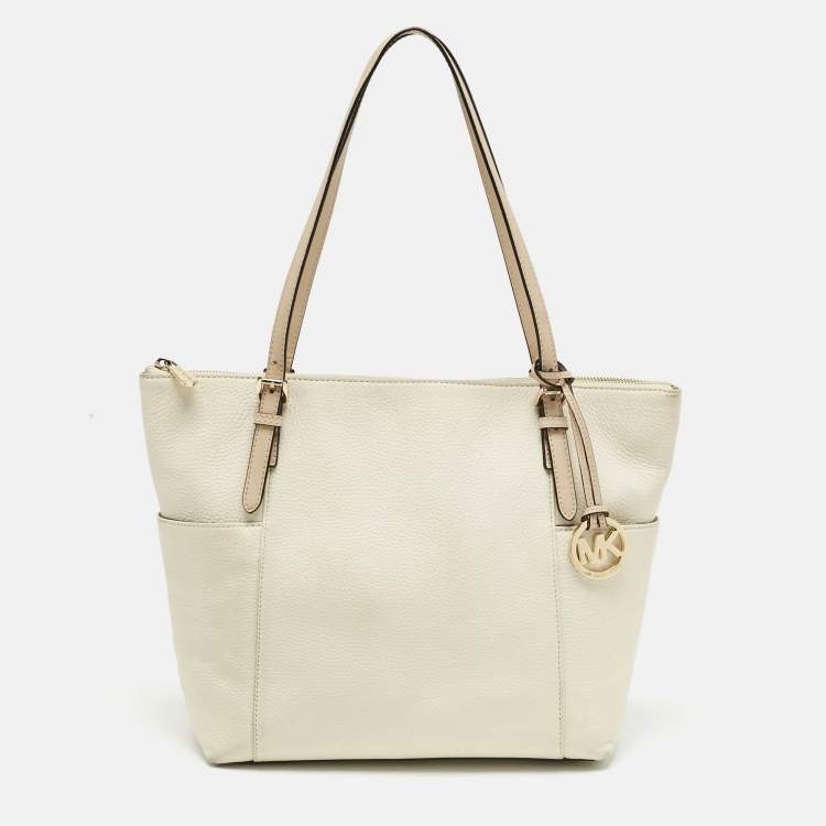 Pre Owned MICHAEL Michael Kors Off White/Beige Leather Jet Set East West Tote