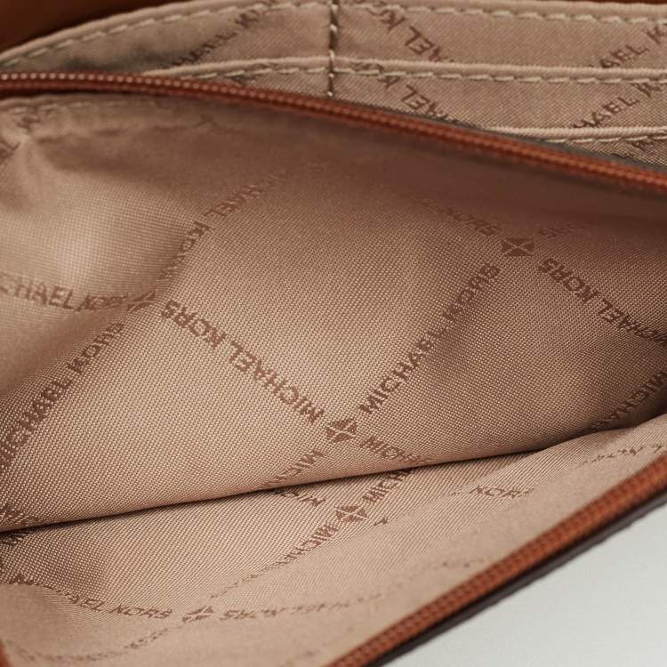Pre Owned Michael Kors Brown Signature Coated Canvas and Leather Envelope Wallet on Strap
