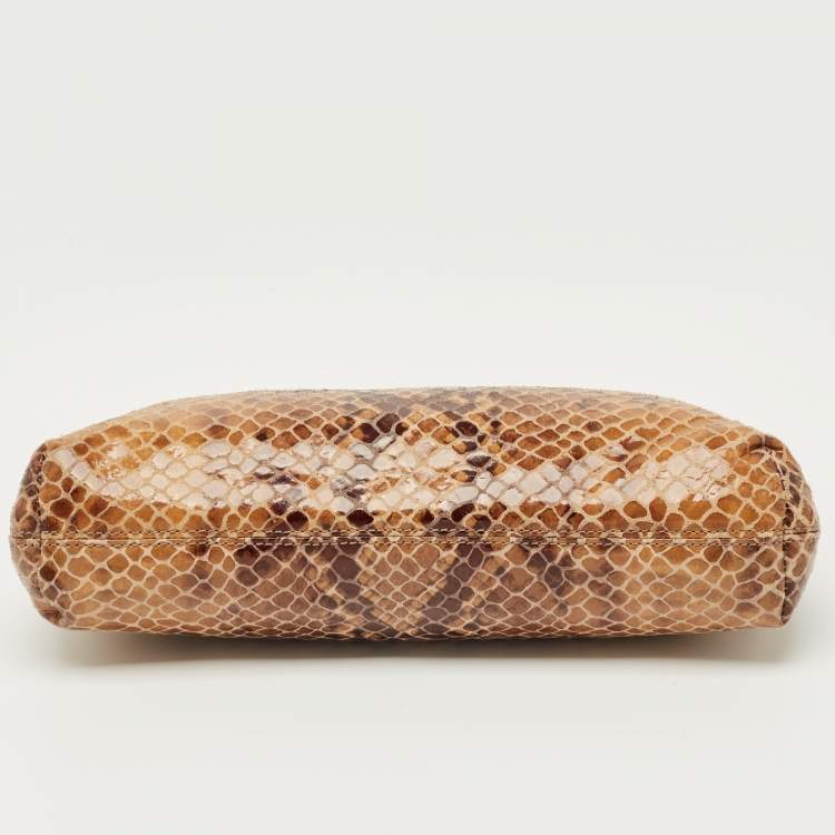 Pre Owned Michael Kors Beige Python Effect Leather Cut Out Handle Clutch