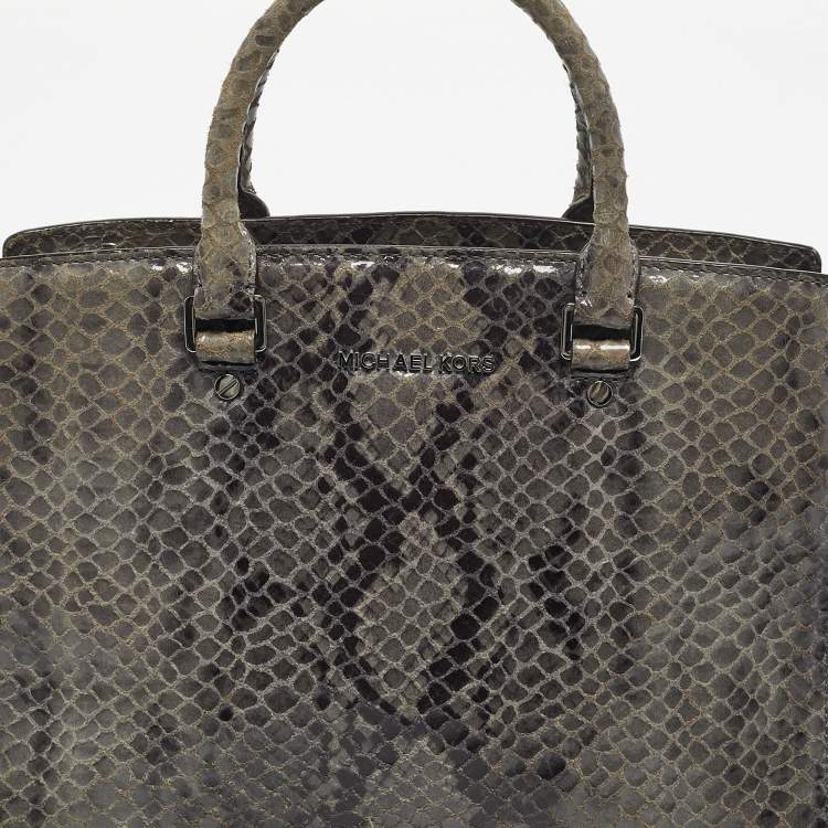 Pre Owned Michael Kors Grey Python Effect Leather Large Selma Tote