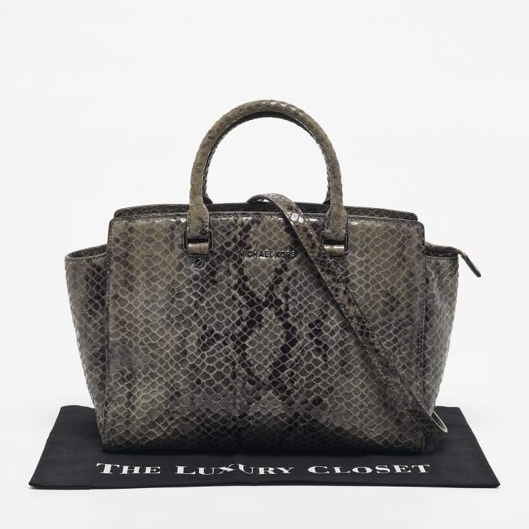 Pre Owned Michael Kors Grey Python Effect Leather Large Selma Tote