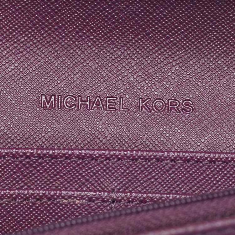 Pre Owned Michael Kors Plum Leather Studded Flap Wallet On Chain