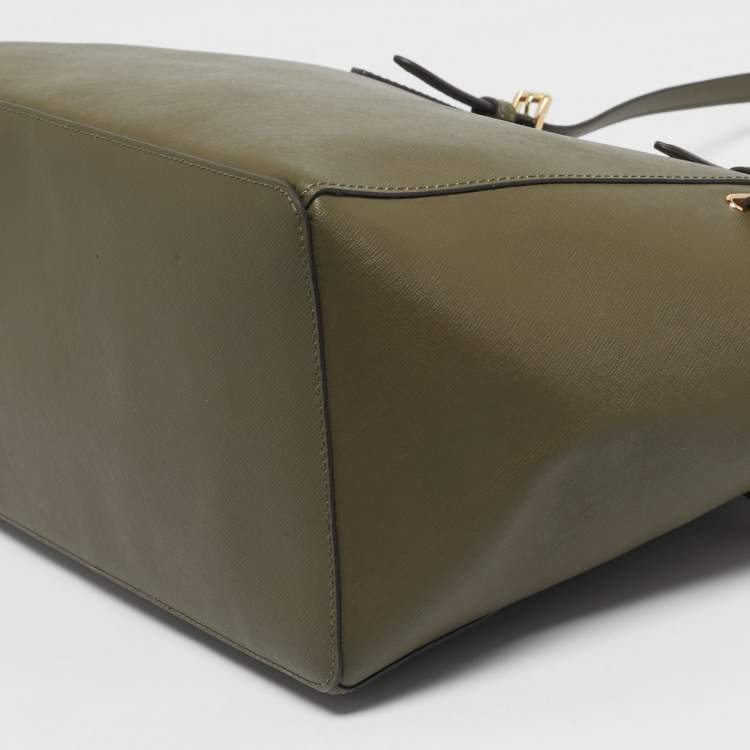 Pre Owned Michael Kors Olive Green Saffiano Leather Large Gilly Tote