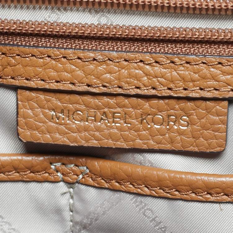 Pre Owned Michael Kors Two Tone Brown Signature Coated Canvas and Leather Carrie Shoulder Bag