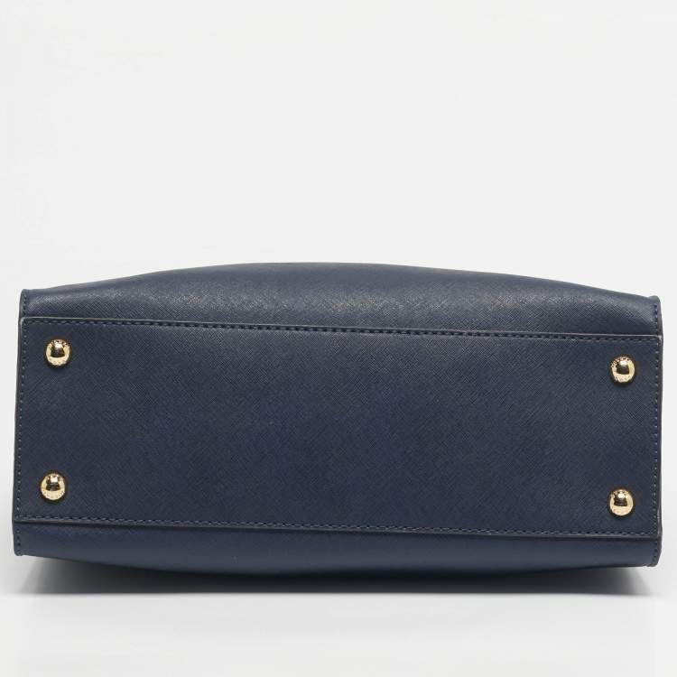 Pre Owned Michael Kors Navy Blue Leather East/West Hamilton Tote