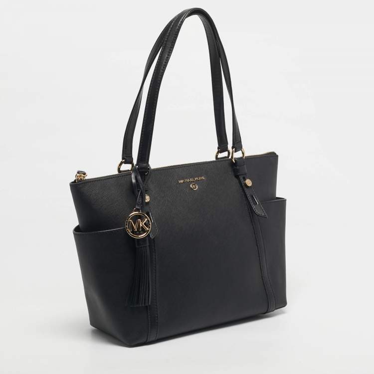 Pre Owned Michael Kors Black Leather Medium Sullivan Top Zip Tote