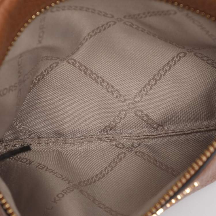 Pre Owned Michael Kors Cream/Brown Coated Canvas and Leather Slater 2-in-1 Wristlet Clutch