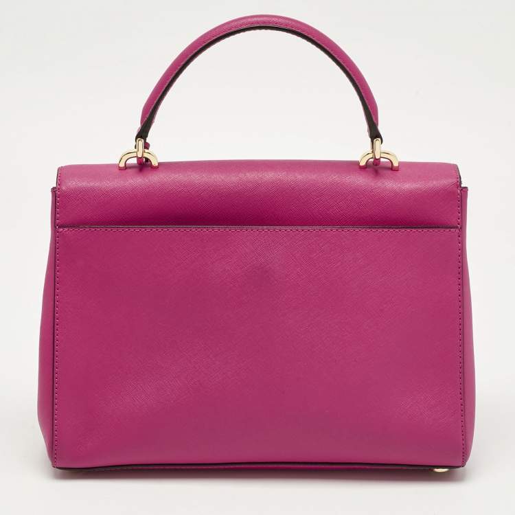 Pre Owned Michael Kors Pink Leather Medium Ava Top Handle Bag
