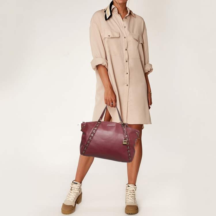 Pre Owned Michael Kors Burgundy Leather Sadie Top Zip Satchel