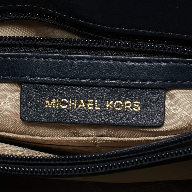 Pre Owned Michael Kors Navy Blue Quilted Leather Large Sloan Logo Studded Shoulder Bag