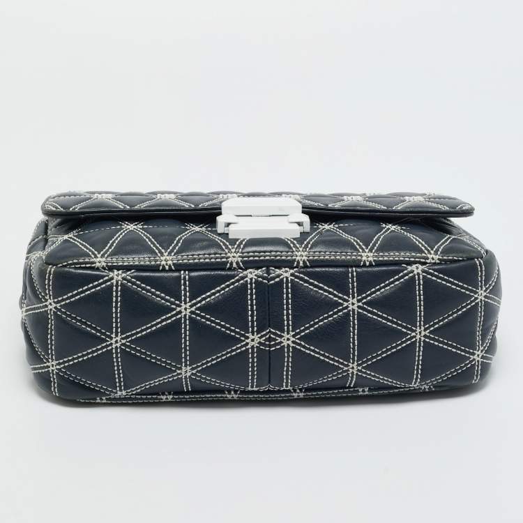 Pre Owned Michael Kors Navy Blue Quilted Leather Large Sloan Logo Studded Shoulder Bag