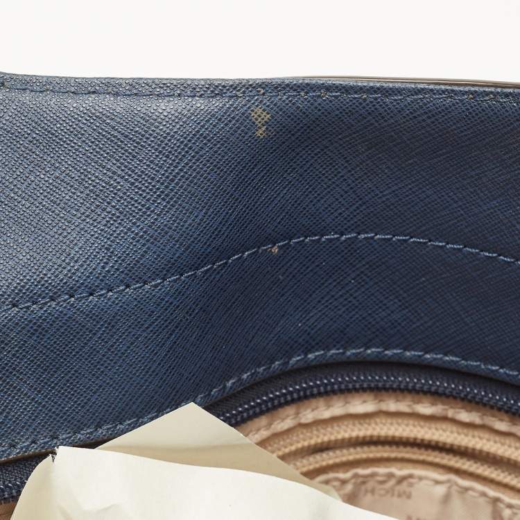 Pre Owned Michael Kors Navy Blue Leather Jet Set Travel Chain Tote