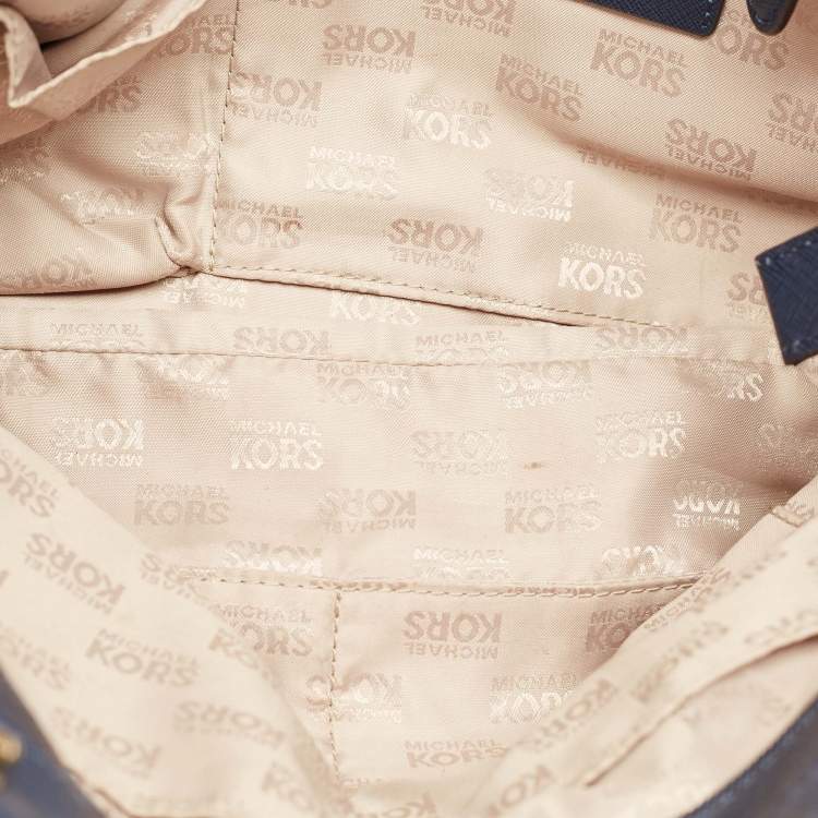 Pre Owned Michael Kors Navy Blue Leather Jet Set Travel Chain Tote