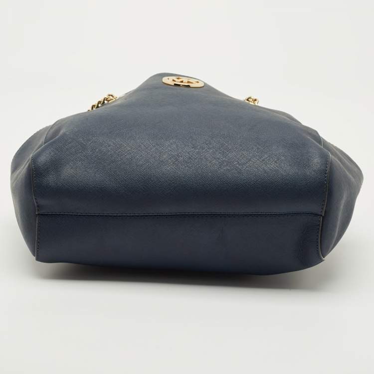 Pre Owned Michael Kors Navy Blue Leather Jet Set Travel Chain Tote