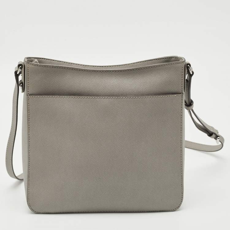 Pre Owned Michael Kors Grey Leather Large Jet Set Travel Messenger Bag